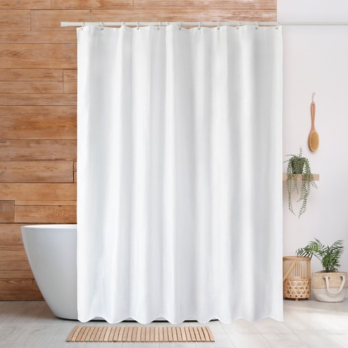 White fabric shower curtain - fabric,