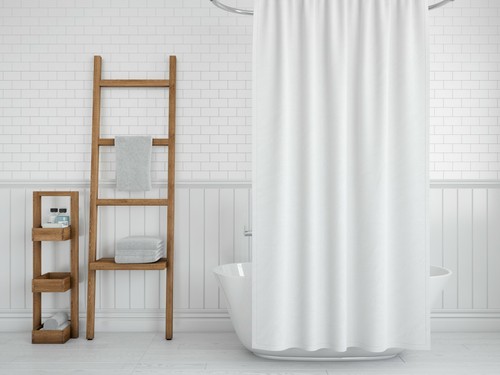 White fabric bathroom - fabric, shower